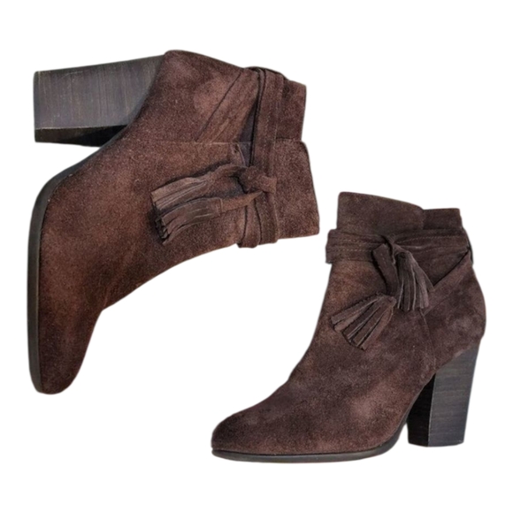 Very Volatile  Suede Ankle Boots with Tassels Brown Leather Heels Dressy Western - Picture 4 of 10